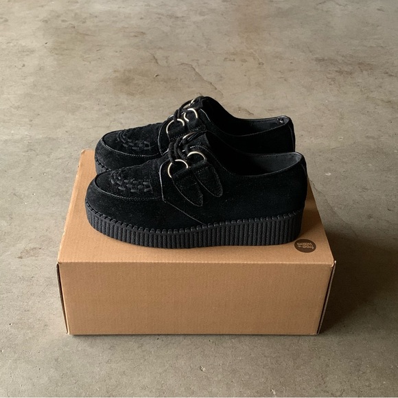 Black Platform Leather/Suede Lace-Up Chunky Creeper/Viva Mondo Shoes 5 Womens - Picture 1 of 5